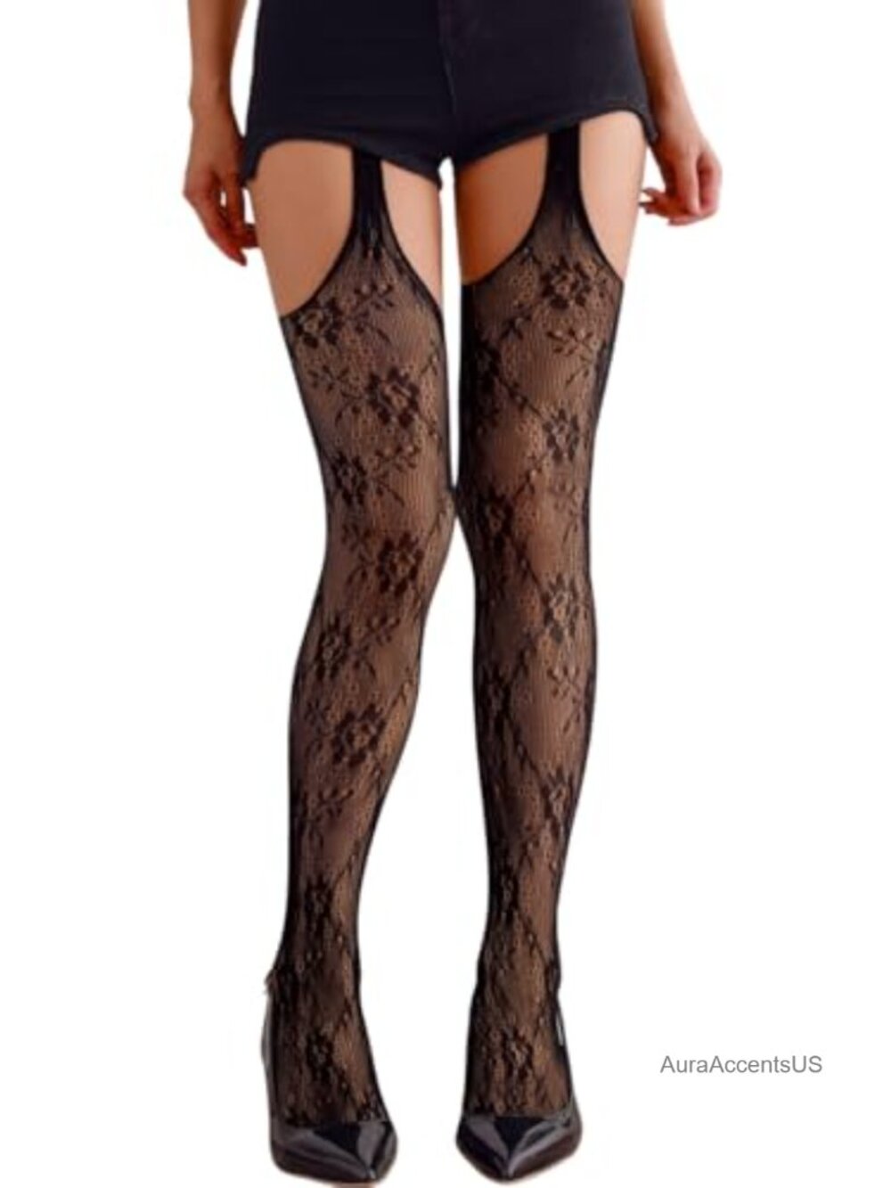 Sexy Floral Lace Fishnet Garter Tights Suspender Pantyhose High Waisted Thigh